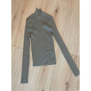 Zara Olive Green Ribbed Mock Neck Long Sleeve Top - Size S NWOT